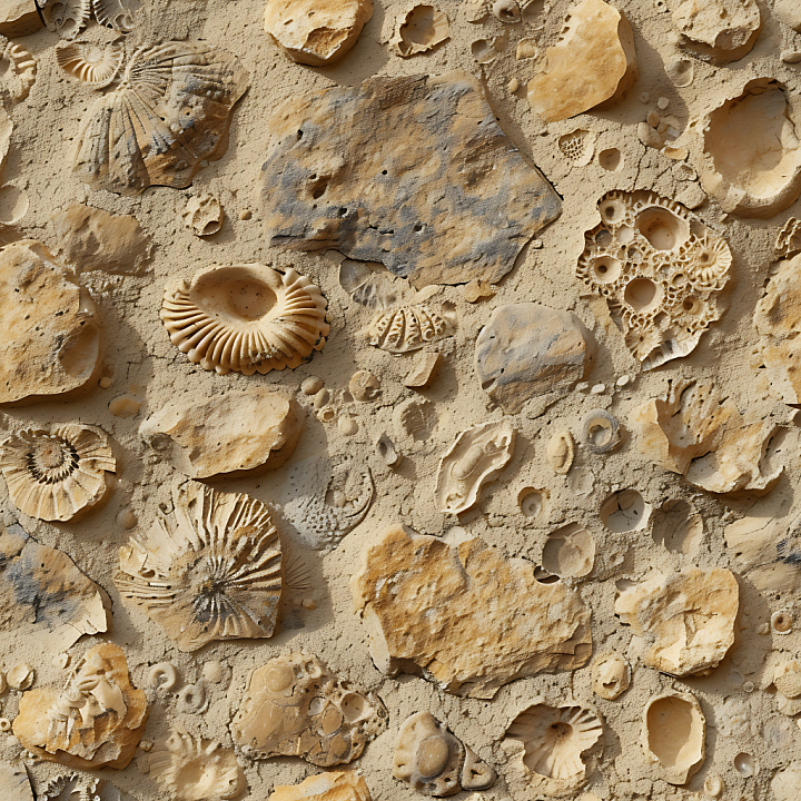 Fossil Stone Ground with Embedded Shells and Sandy Matrix seamless PBR texture preview