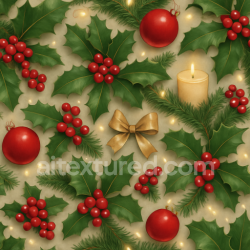 seamless Seamless 8k PBR 3d Texture of Holly Leaves and Red Berries Festive Surface texture 8k free download PBR