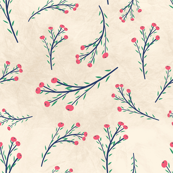 Featuring Delicate Pink Berry Branches on Soft Cream Background seamless PBR texture preview