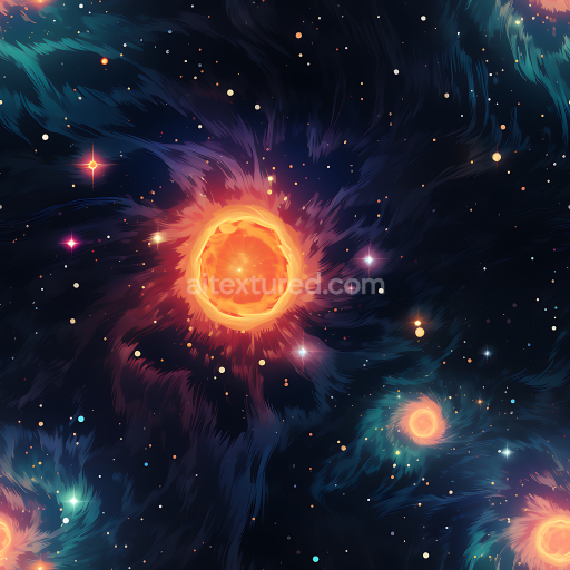 Seamless 3D PBR Space Texture Featuring Fiery Nebulae and Starfield