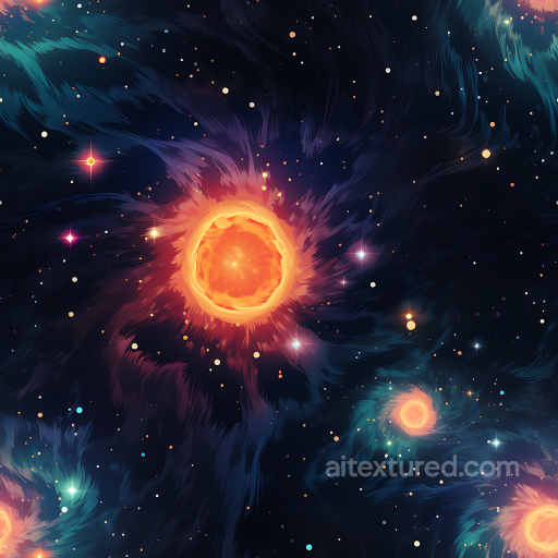 Space Texture Featuring Fiery Nebulae and Starfield seamless Star, space, planets PBR texture