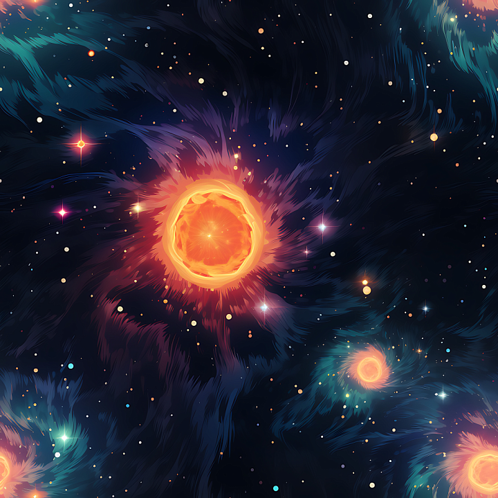 Space Featuring Fiery Nebulae and Starfield seamless PBR texture preview