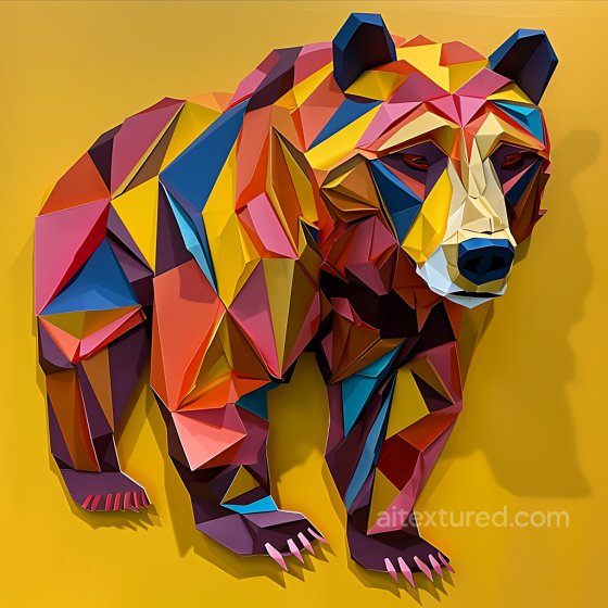 Animal Texture of Geometric Brown Bear with Vibrant Origami Style Animal texture preview