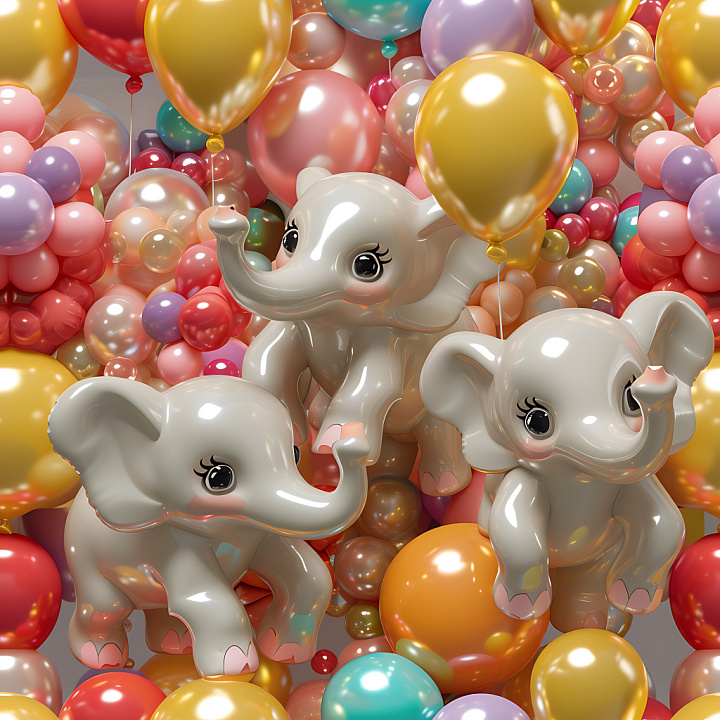 Inflated Glossy Balloon Surface with Playful Multicolor Spheres seamless PBR texture preview