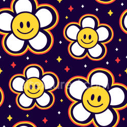 seamless Seamless 3D PBR Texture with Cheerful Smiley Face Flower Pattern in Bright Colors texture 8k free download PBR
