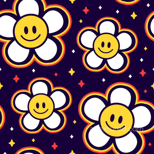 with Cheerful Smiley Face Flower Pattern in Bright Colors seamless Happy Face pattern PBR texture
