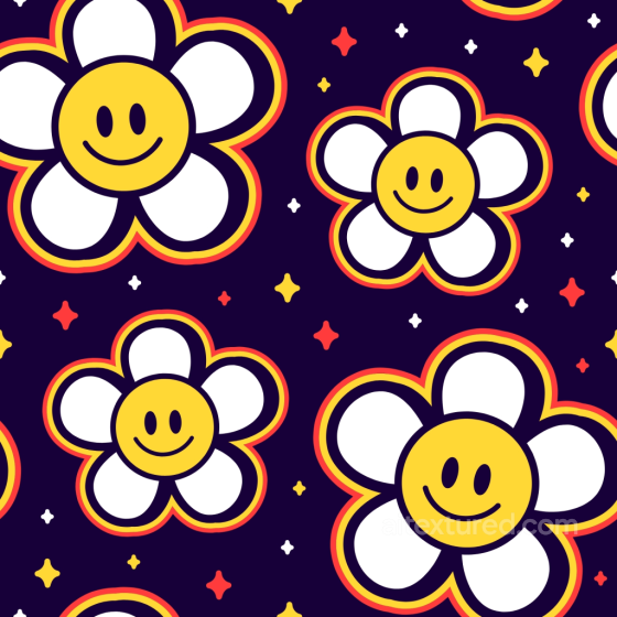with Cheerful Smiley Face Flower Pattern in Bright Colors Happy Face pattern texture preview