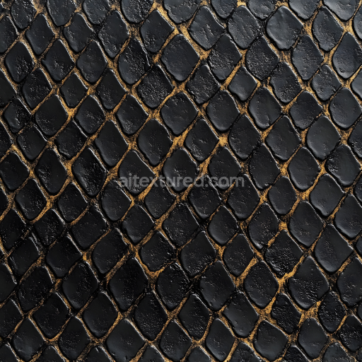 Seamless 3D PBR Texture of Black Glossy Reptile Skin With Scaled Detail