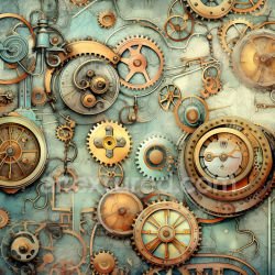 seamless Seamless 3D PBR Texture of Vintage Steampunk Cogs and Gears with Patina texture 8k free download PBR