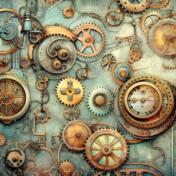 Vintage Scrapbook of Vintage Steampunk Cogs and Gears with Patina seamless PBR texture preview