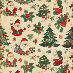 seamless Seamless 3D PBR Vintage Christmas Fabric Texture with Santa and Holly Pattern texture 8k free download PBR