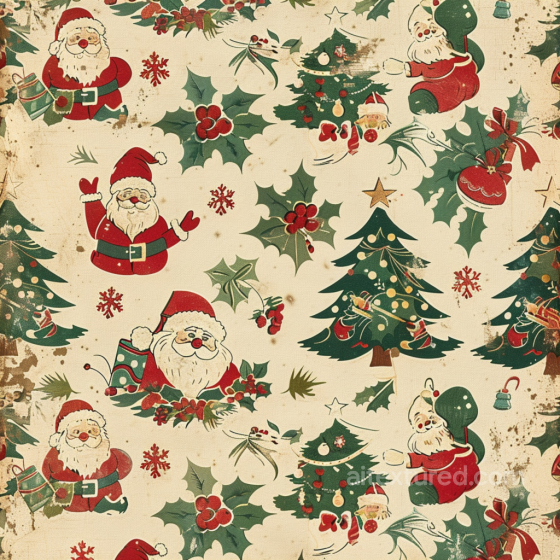 Vintage Christmas Fabric Texture with Santa and Holly Pattern Christmas vintage texture preview