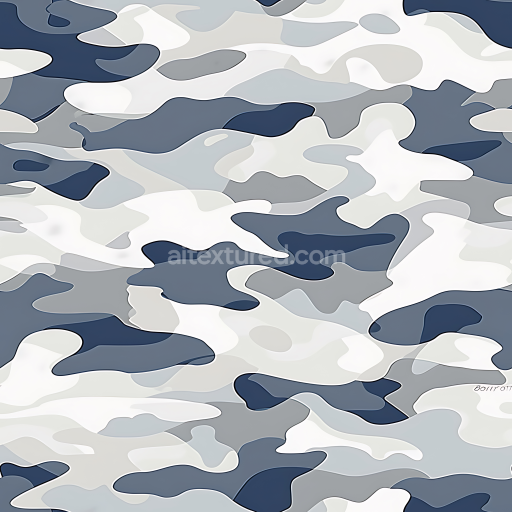 Seamless 3D Arctic Camouflage PBR Texture with Smooth Organic Shapes and Cool Blue-Grey Palette