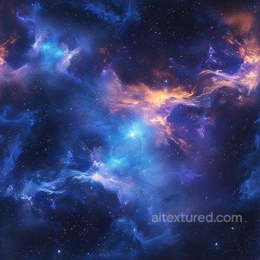 Space Texture Featuring Vivid Blue and Orange Nebula Clouds seamless Star, space, planets PBR texture