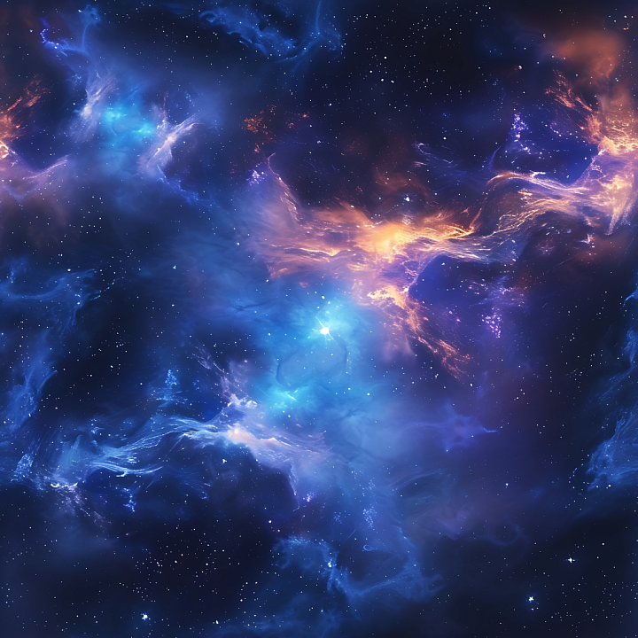 Space Featuring Vivid Blue and Orange Nebula Clouds seamless PBR texture preview