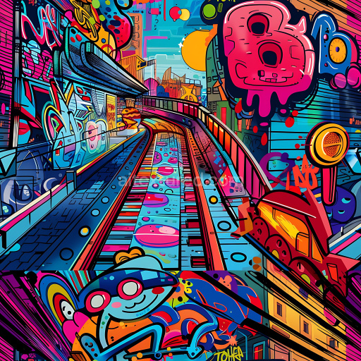Seamless 3D PBR Graffiti Texture Featuring Vibrant Urban Street Art and Bold Patterns