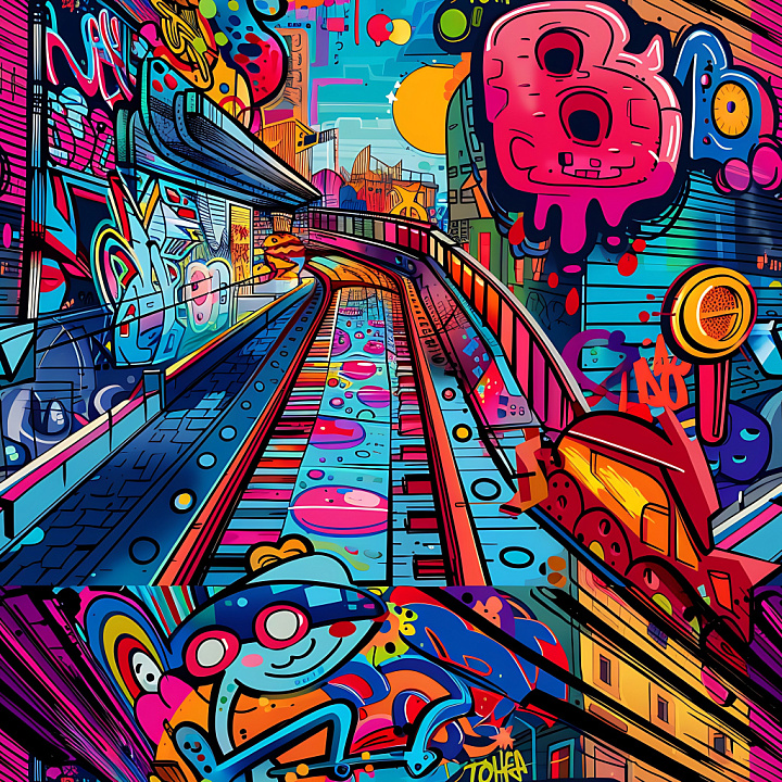 Graffiti Featuring Vibrant Urban Street Art and Bold Patterns seamless PBR texture preview