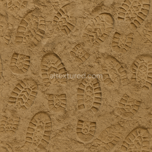 Seamless 3d texture pbr 8k of muddy footprints on compact soil surface