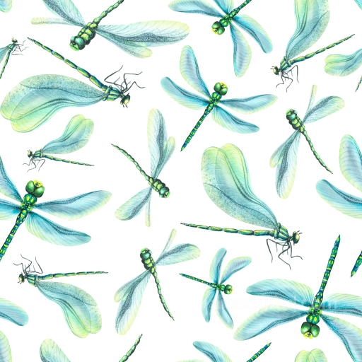 Blue-Green Dragonfly Illustrations Pattern Seamless Texture seamless Dragonfly PBR texture