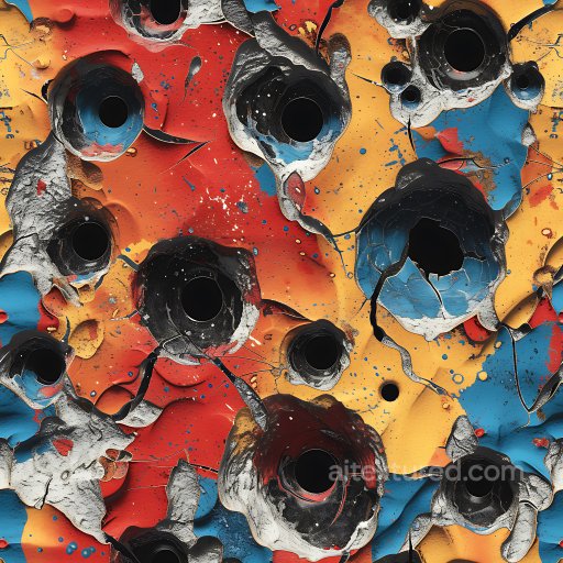 Cracked & Holes Texture Featuring Multicolored Layered Paint and Distressed Metal Surface seamless Cracked & Holes PBR texture
