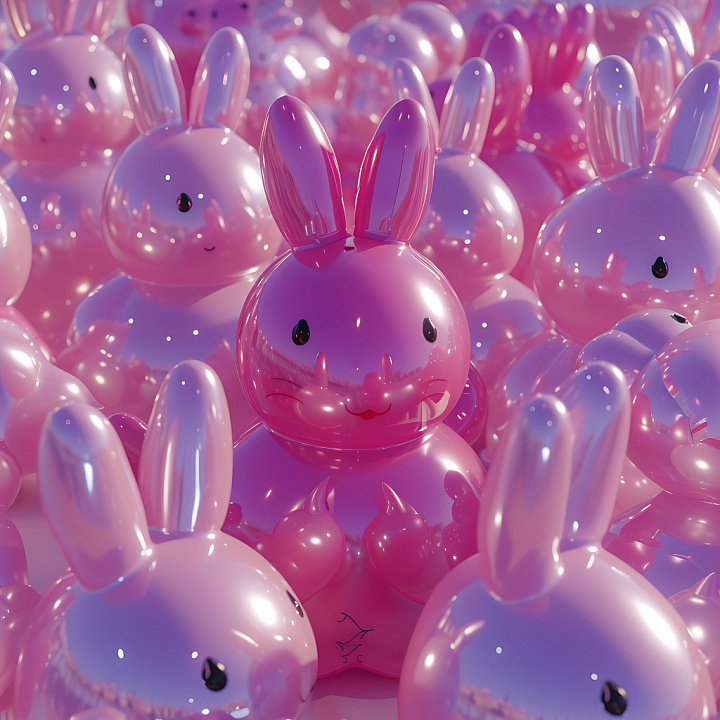 Inflated Pink Vinyl Bunny with Glossy Puffy Surfaces seamless PBR texture preview
