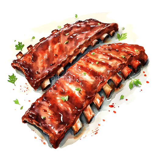 BBQ Ribs Breakfast Graphic with Glazed Meat and Fresh Herb Garnish