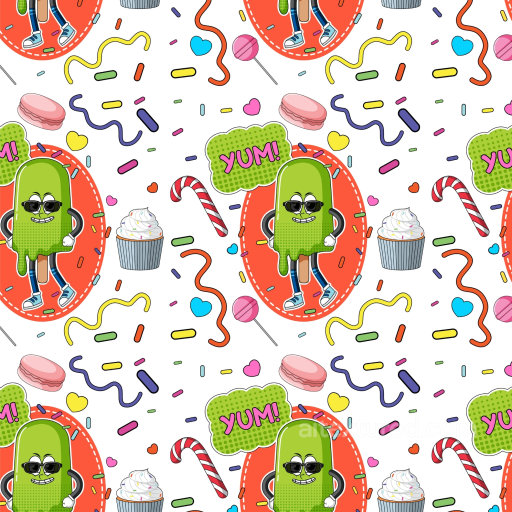 Cartoon Pattern Texture with Colorful Happy Face and Candy Elements seamless Happy Face pattern PBR texture