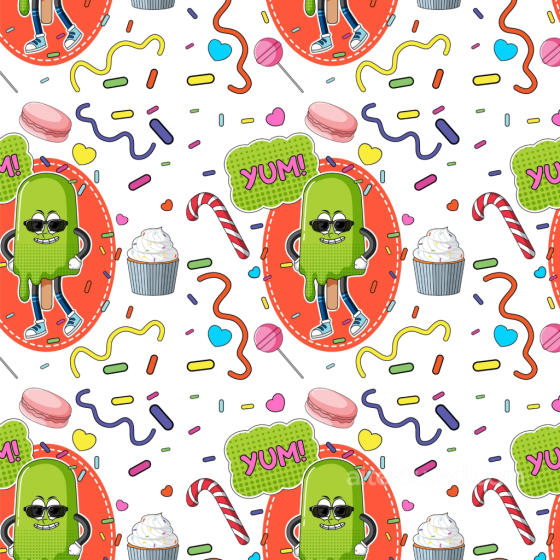 Cartoon Pattern Texture with Colorful Happy Face and Candy Elements Happy Face pattern texture preview