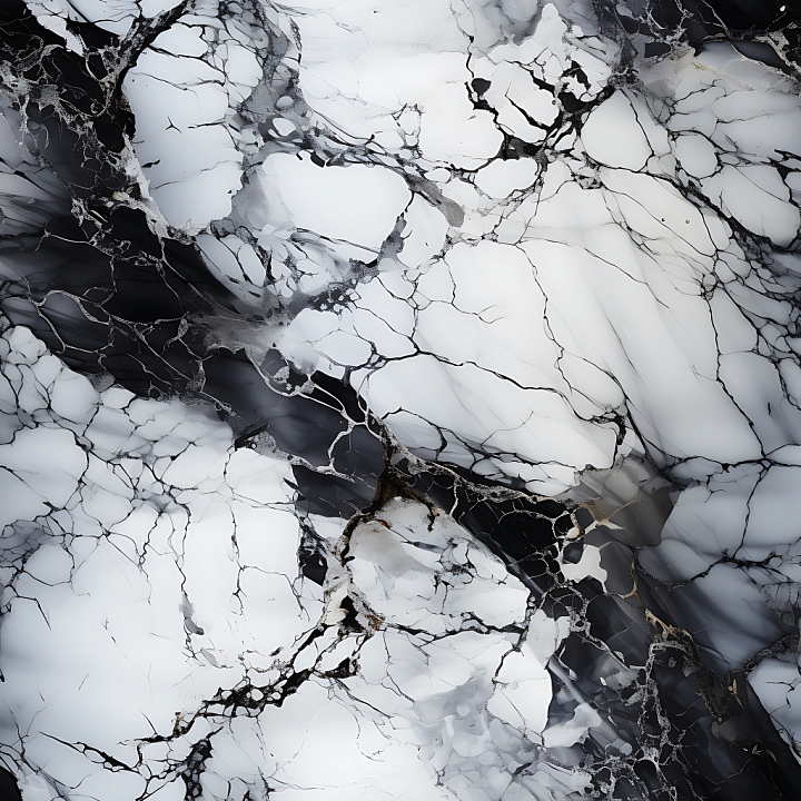 Black and White Marble with Bold Veins seamless PBR texture preview