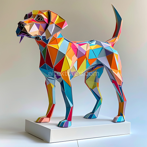 Seamless 3D PBR Texture Featuring Vibrant Geometric Dog Origami Pattern