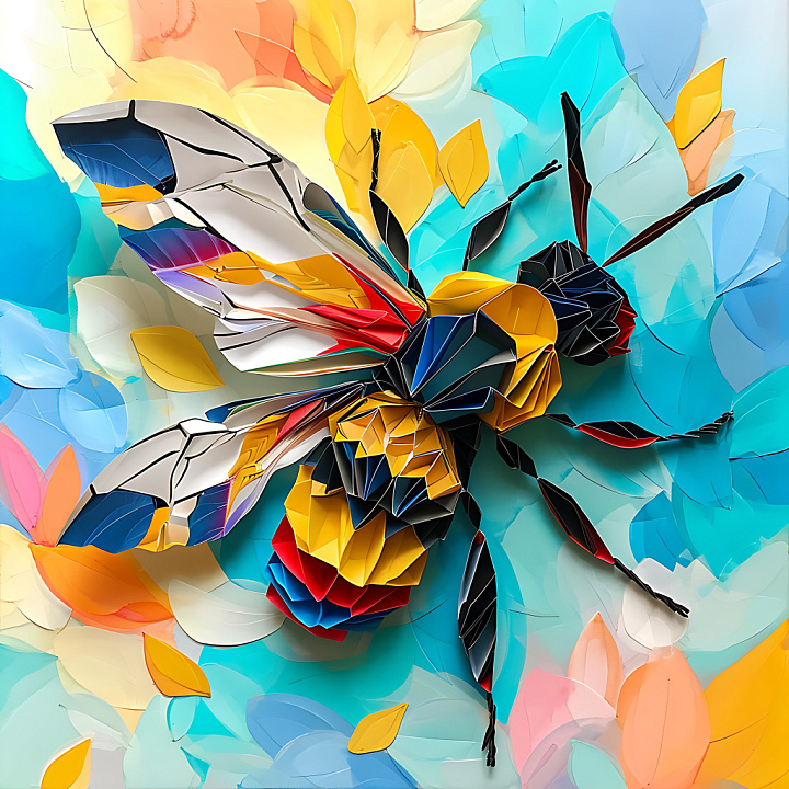 Featuring Colorful Origami-Style Bumblebee Pattern seamless PBR texture preview