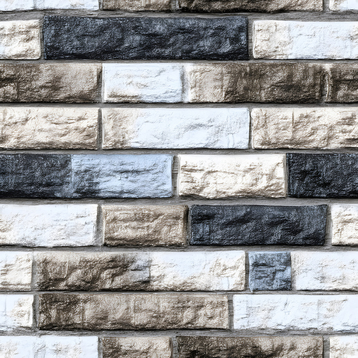 Cracked Brick Wall with Neutral Beige, Gray, and Black Blocks seamless PBR texture preview