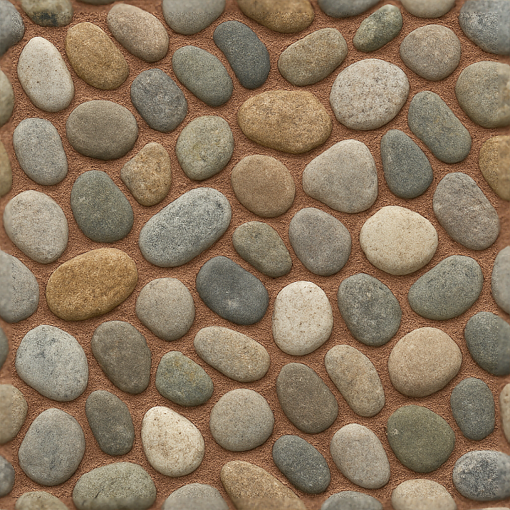 Stone Pebbles Mosaic With Natural Stone And Rough Finish seamless PBR texture preview