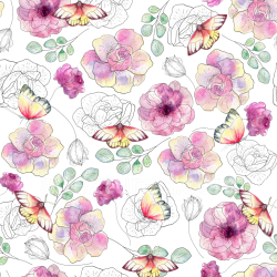 seamless Seamless 3D PBR Texture of Watercolor Flowers and Butterflies Pattern texture 8k free download PBR