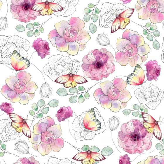 Watercolor Butterflies Texture of Watercolor Flowers and Butterflies Pattern Watercolor Butterflies texture preview