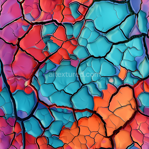 Seamless 3D cracked and hole PBR texture of vibrant multicolor cracked paint with varied fractures