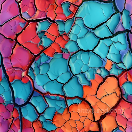 cracked and hole PBR texture of vibrant multicolor cracked paint with varied fractures seamless Cracked & Holes PBR texture