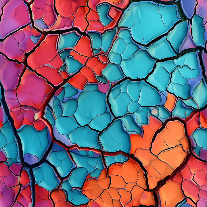 Cracked And Hole Of Vibrant Multicolor Cracked Paint With Varied Fractu… seamless PBR texture preview