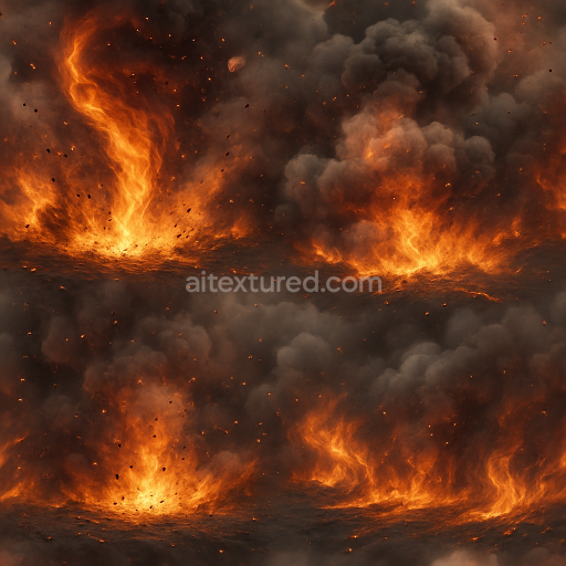 Seamless 8k PBR 3d texture of fire vortex with burning debris and explosion shock