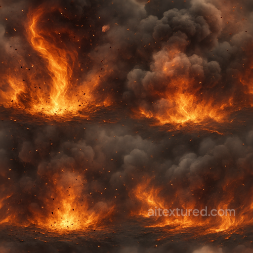 Seamless 8K PBR 3D texture of fire vortex with burning debris and explosion shock seamless Explosion PBR texture