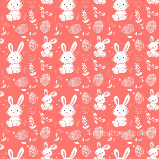 Digital Paper Texture with White Easter Bunnies and Eggs on Coral Background seamless All Easter Digital paper PBR texture