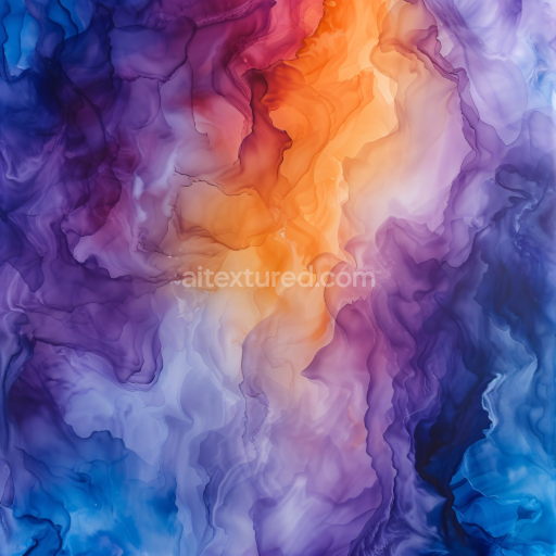 Seamless 3D Alcohol Ink PBR Texture Featuring Dynamic Purple and Orange Fluid Marbling
