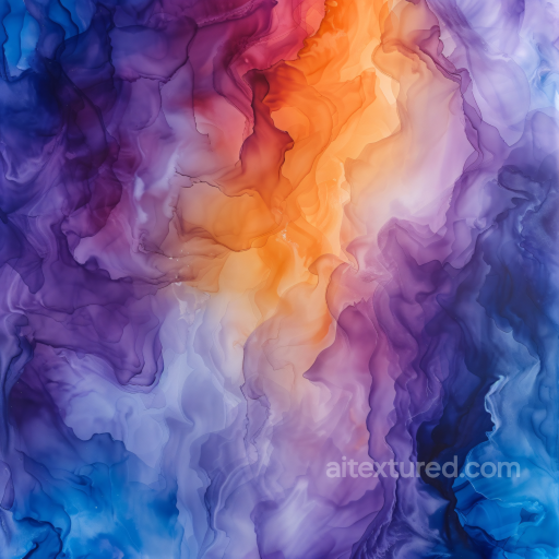 Alcohol Ink PBR Texture Featuring Dynamic Purple and Orange Fluid Marbling seamless Alcohol ink PBR texture
