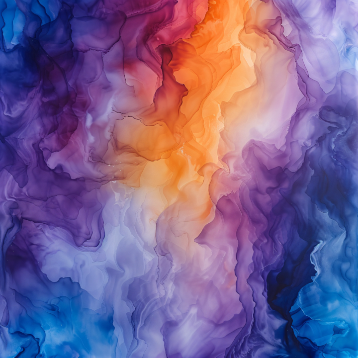 Alcohol Ink Featuring Dynamic Purple and Orange Fluid Marbling seamless PBR texture preview