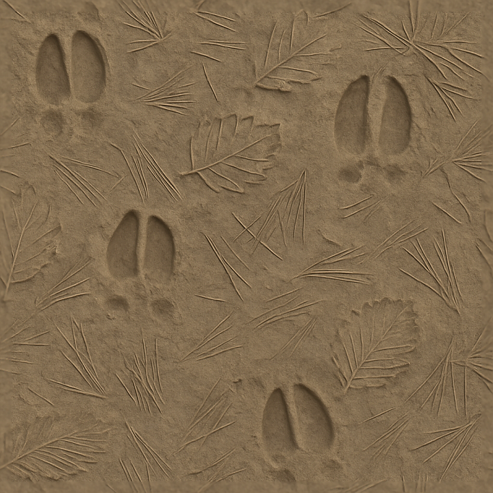 Of Deer Tracks On Leafy Forest Floor With Pine Needles Wood seamless PBR texture preview