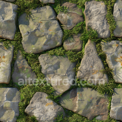 seamless Seamless 3D Moss-Covered Stone Ground PBR Texture with Realistic Weathering and Cracks texture 8k free download PBR