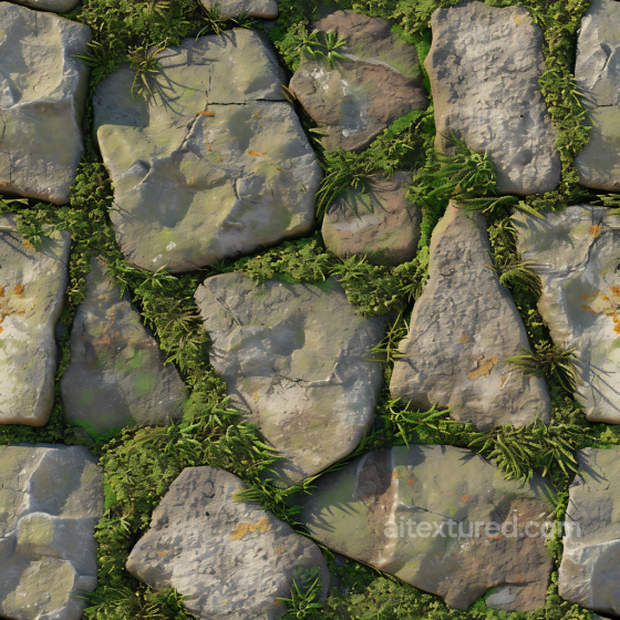 Moss-Covered Stone Ground PBR Texture with Realistic Weathering and Cracks Stone texture preview
