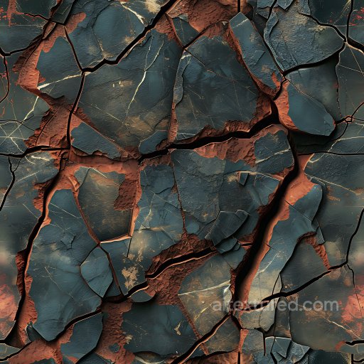 Cracked Clay And Soil Texture With Dark Blue Chipped Surface seamless Cracked & Holes PBR texture