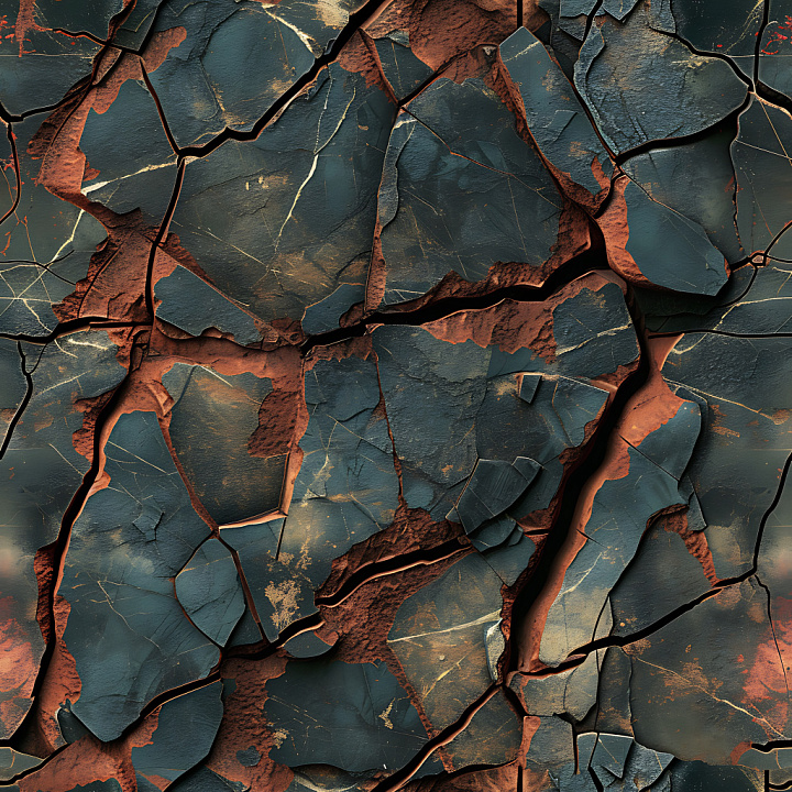 Cracked Clay And Soil With Dark Blue Chipped Surface seamless PBR texture preview