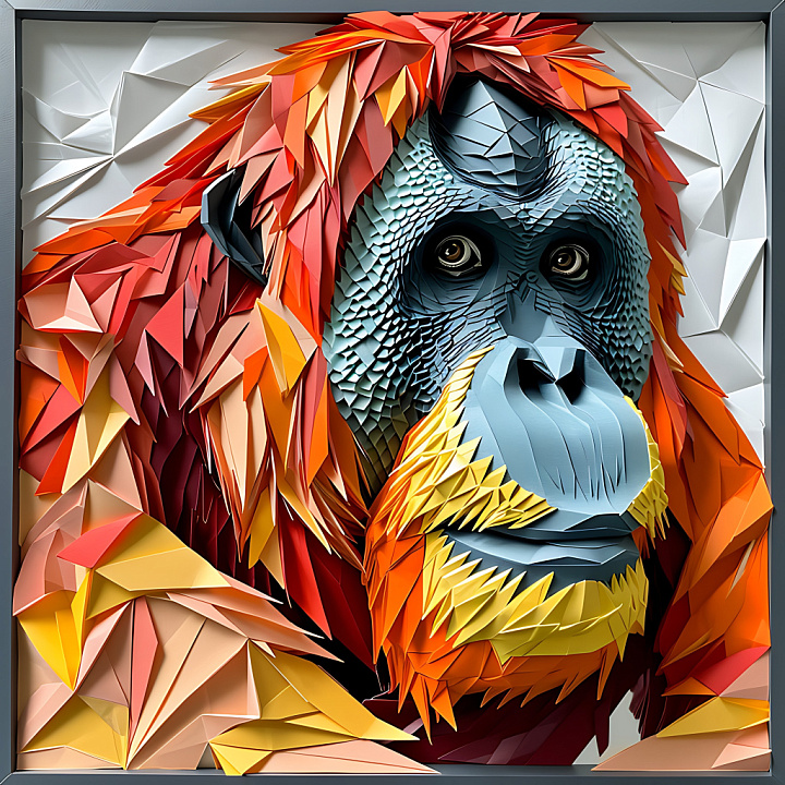 Animal of Origami-Style Orangutan Fur and Scaled Face seamless PBR texture preview